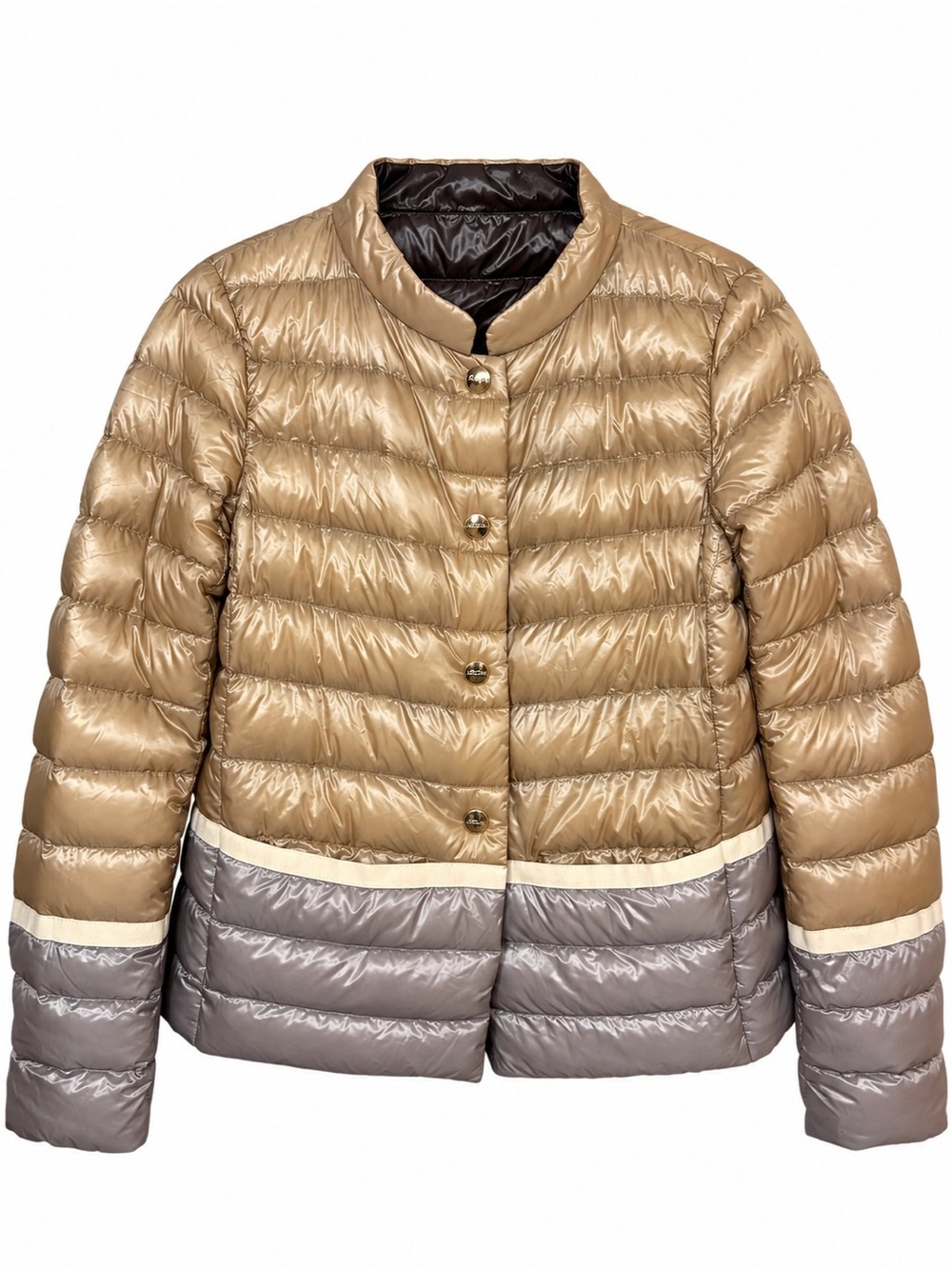 HERNO Reversible Ultralight Down Puffer Jacket Beige Taupe/Silver IT 48